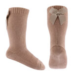 EMEL podkolanówki dziecięce z kokardką BEŻ