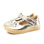 Baleriny dziecięce MRUGAŁA LUNA oro skórzane dla dziewczynki z ozdobnym ażurowym przodem