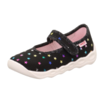 kapcie dziewczęce superfit bubble czarne, oddychające, na rzep, do przedszkola