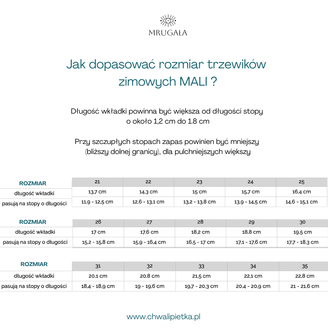 MRUGAŁA Jak dopasować rozmiar trzewików zimowych ocieplanych MALI ZWIERZAKI chwalipiętka