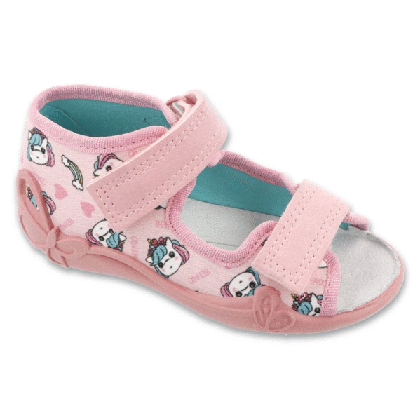 Kapcie dziecięce Befado Papi jednorożce – odkryte palce, do żłobka i przedszkola