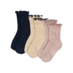 Skarpetki dziecięce Konges Slojd 3-pak – prążkowane z falbanką, navy / cream / blush