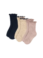 Skarpetki dziecięce Konges Slojd 3-pak – prążkowane z falbanką, navy / cream / blush