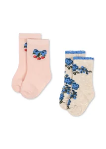 Skarpetki dziecięce Konges Slojd 2-pack Jacquard z wiśniami i kwiatami, dostępne w sklepie internetowym Chwali Piętka