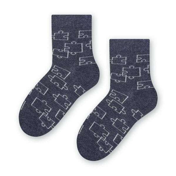 skarpetki dziecięce Steven melanż jeans wzór puzzle bawełniane Chwali Piętka