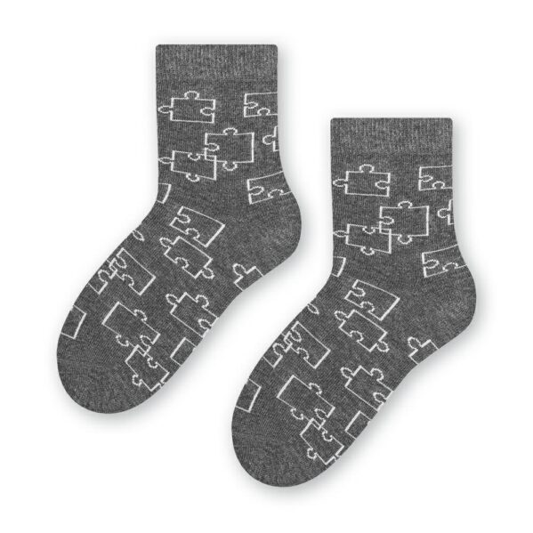 skarpetki dziecięce Steven szary melanż wzór puzzle bawełniane Chwali Piętka
