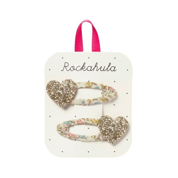 Rockahula Petal Glitter Heart Clips spinki do włosów dla dziewczynki ze złotymi serduszkami