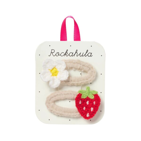 Rockahula Crochet Daisy and Strawberry Clips spinki do włosów dla dziewczynki z truskawką i stokrotką