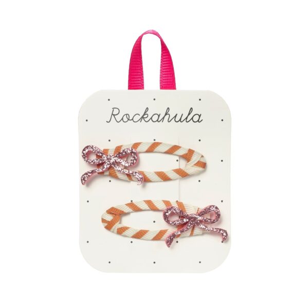 Rockahula Stripy Glitter Bow Clips spinki do włosów dla dziewczynki z różowymi kokardkami
