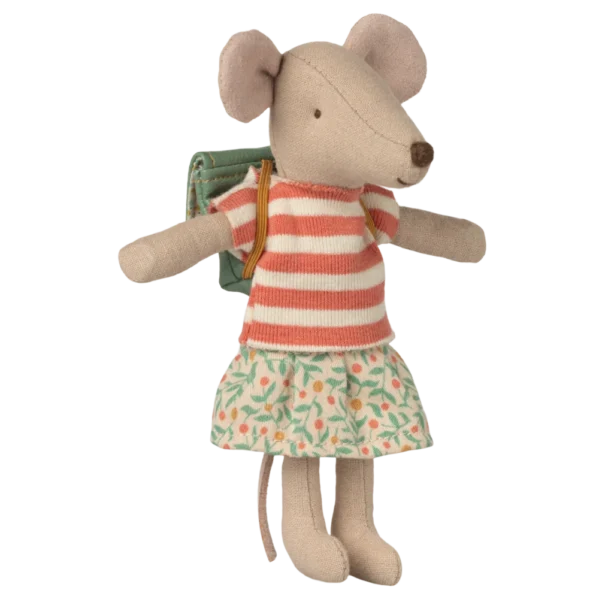Myszka Maileg z plecakiem Big Sister Tricycle Mouse Green 13 cm – Chwali Piętka