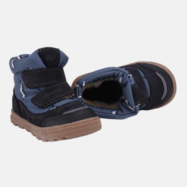 Granatowe buty zimowe dziecięce Emel EV 2778-20 w pingwinki z membraną Te-Por