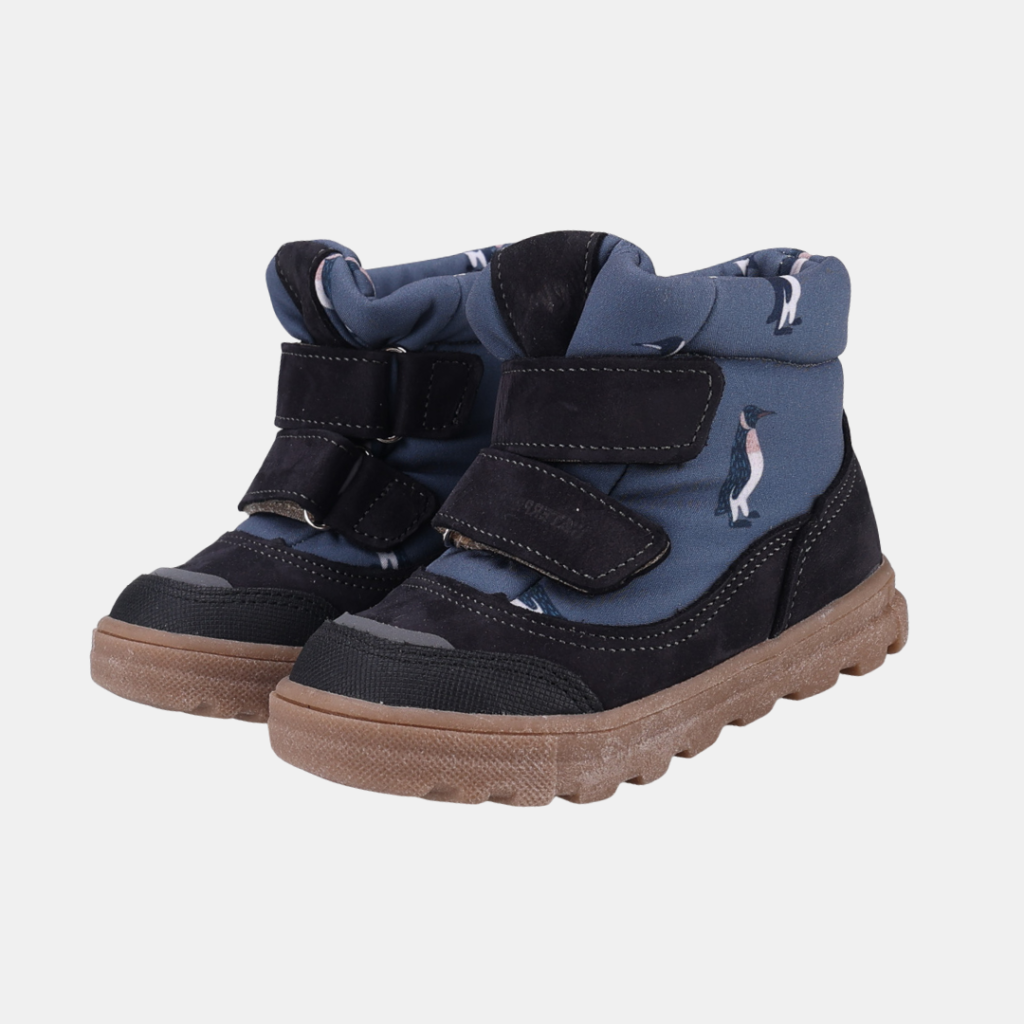 Granatowe buty zimowe dziecięce Emel EV 2778-20 w pingwinki z membraną Te-Por
